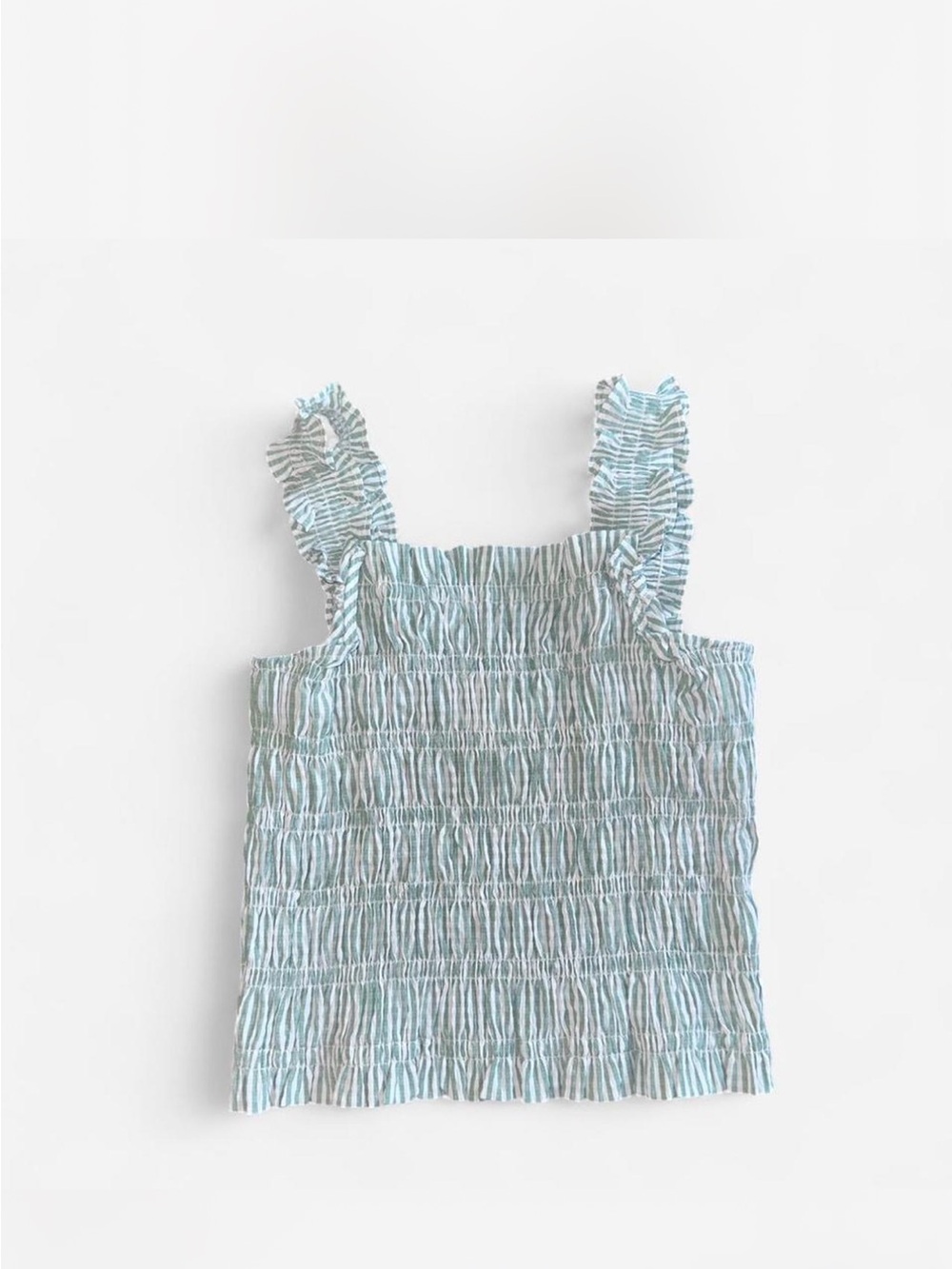 Good Luck Gem Light Blue and White Smocked Ruffle Strap Tank